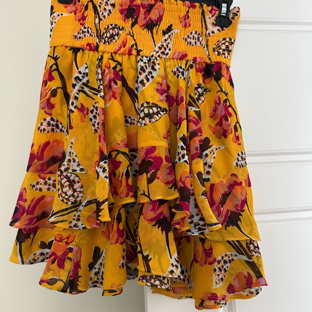 Anthropologie Gold Orange Mini Bubble Skirt with Tiered Design for Casual Wear